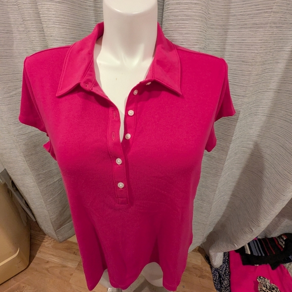 Pink Polo Collar Cropped Women's Top - 3x - Picture 1 of 5